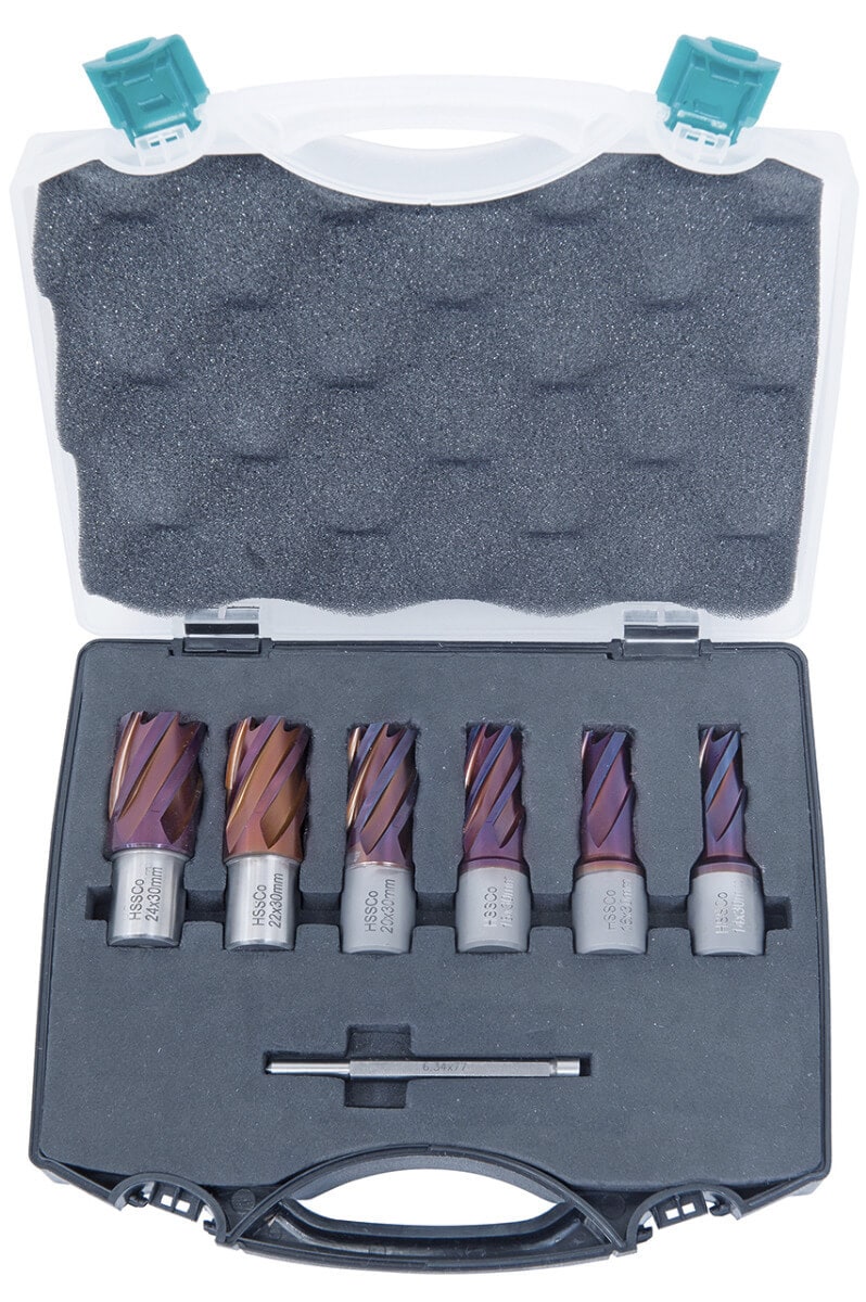 Set fresa a corona HSSCO5 CDS, con rivestimento in nACO, 14 - 24 mm, profondità di foratura 30 mm