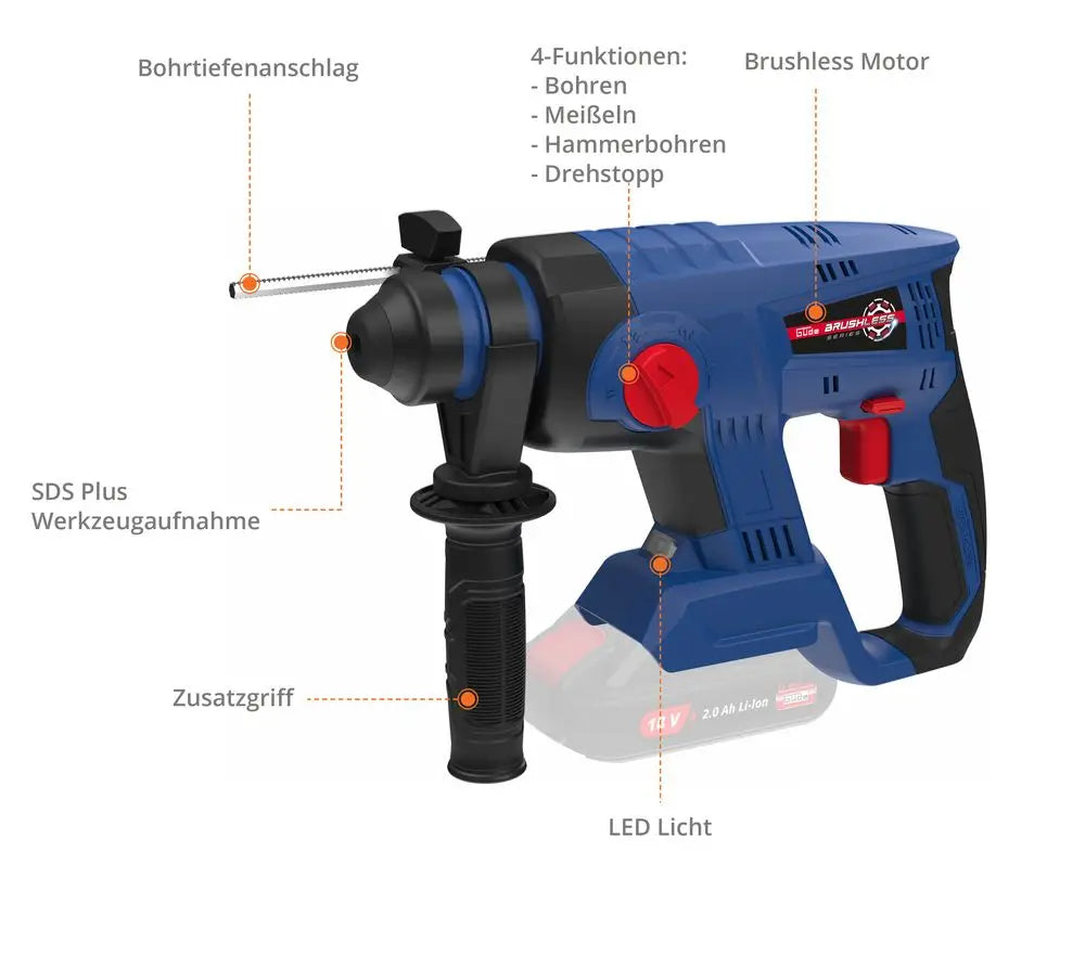 Martello demolitore a batteria Guede BH 18-0 BL – SDS Plus 2,2J