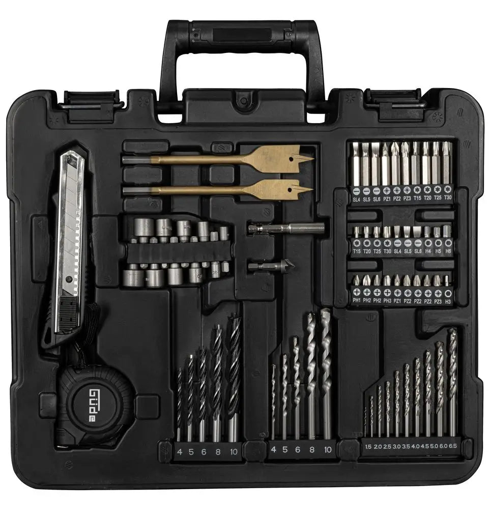 Trapano avvitatore Guede BS 18 Set 126 pz – 18V con batteria e accessori