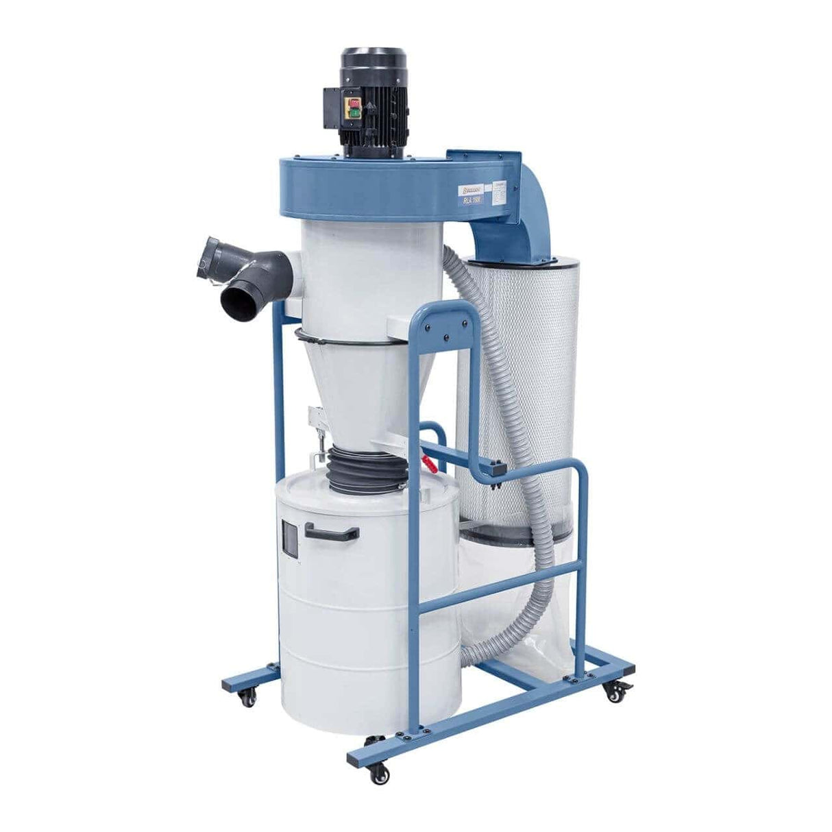 Aspiratore ciclonico Bernardo RLA 1900 400 V con filtro in poliestere, girante in acciaio e contenitore da 95 litri, ideale per aspirazione di trucioli e polveri sottili in ambienti professionali.