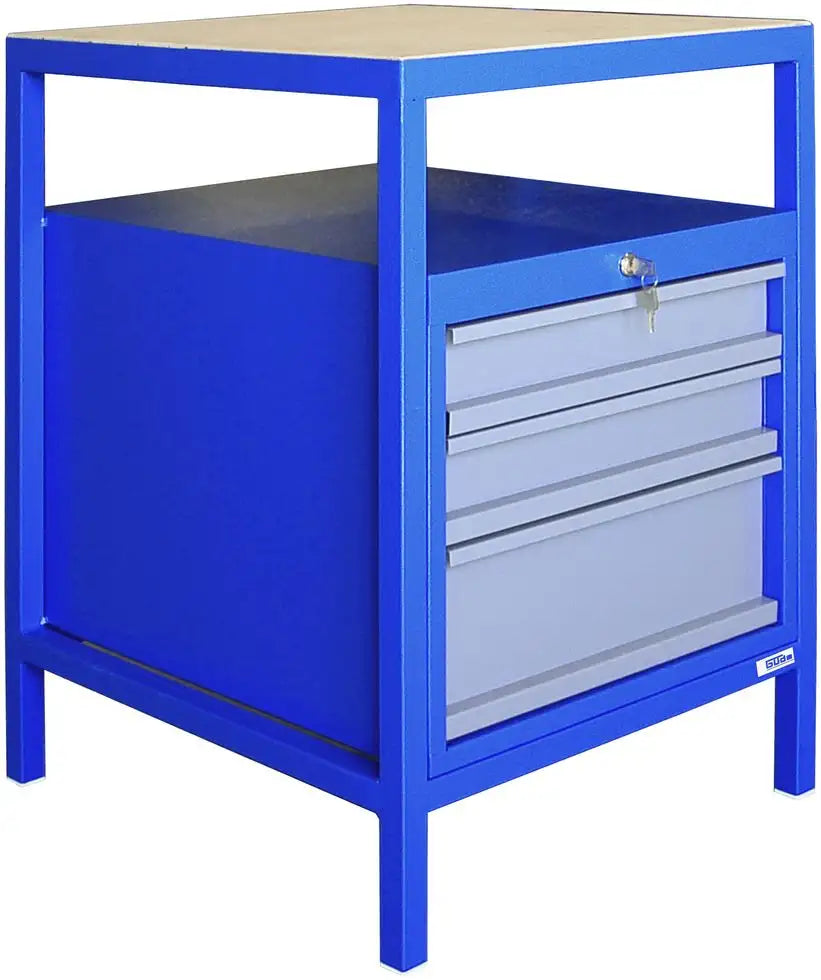 Banco da lavoro Güde P 600 S con struttura in acciaio, piano robusto e cassetti con chiusura centralizzata, ideale per officina e garage.