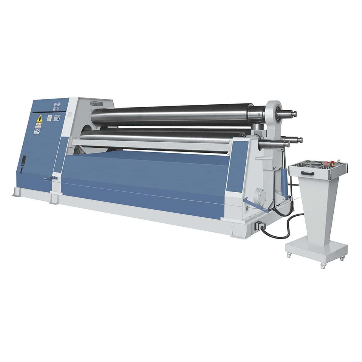 Calandra idraulica Bernardo AHK 2600 – 13,0 a 3 rulli, capacità 16 mm x 2600 mm, con motore da 11 kW e struttura da 7.650 kg.