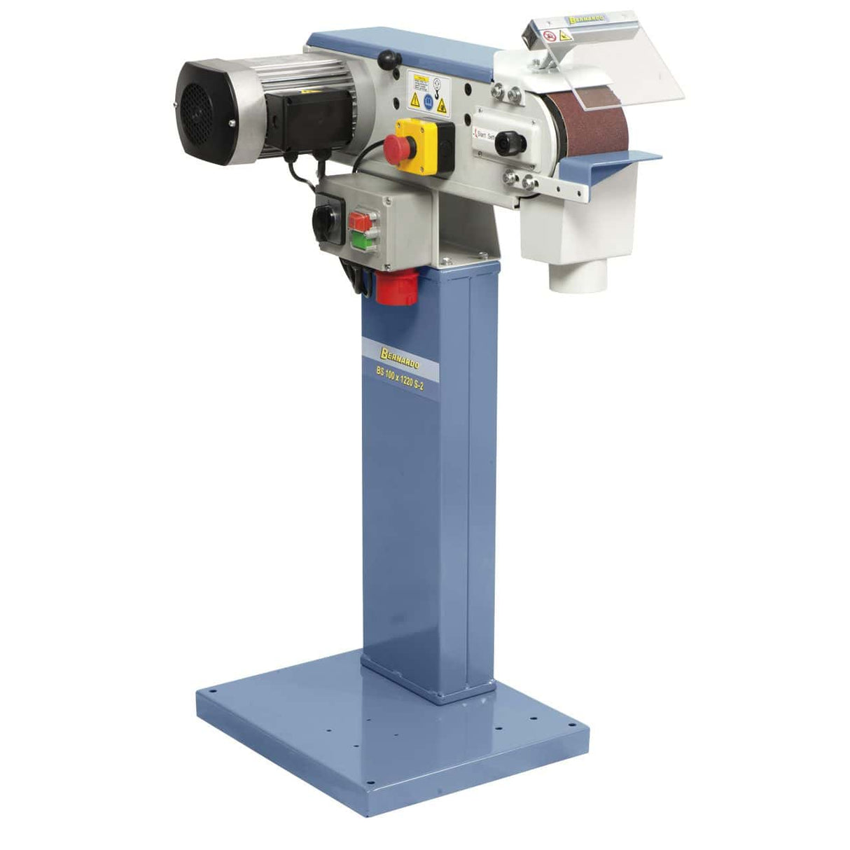 Levigatrice a nastro Bernardo BS 100 x 1220 S-2 con due velocità, nastro 100 x 1220 mm e struttura robusta con basamento incluso.