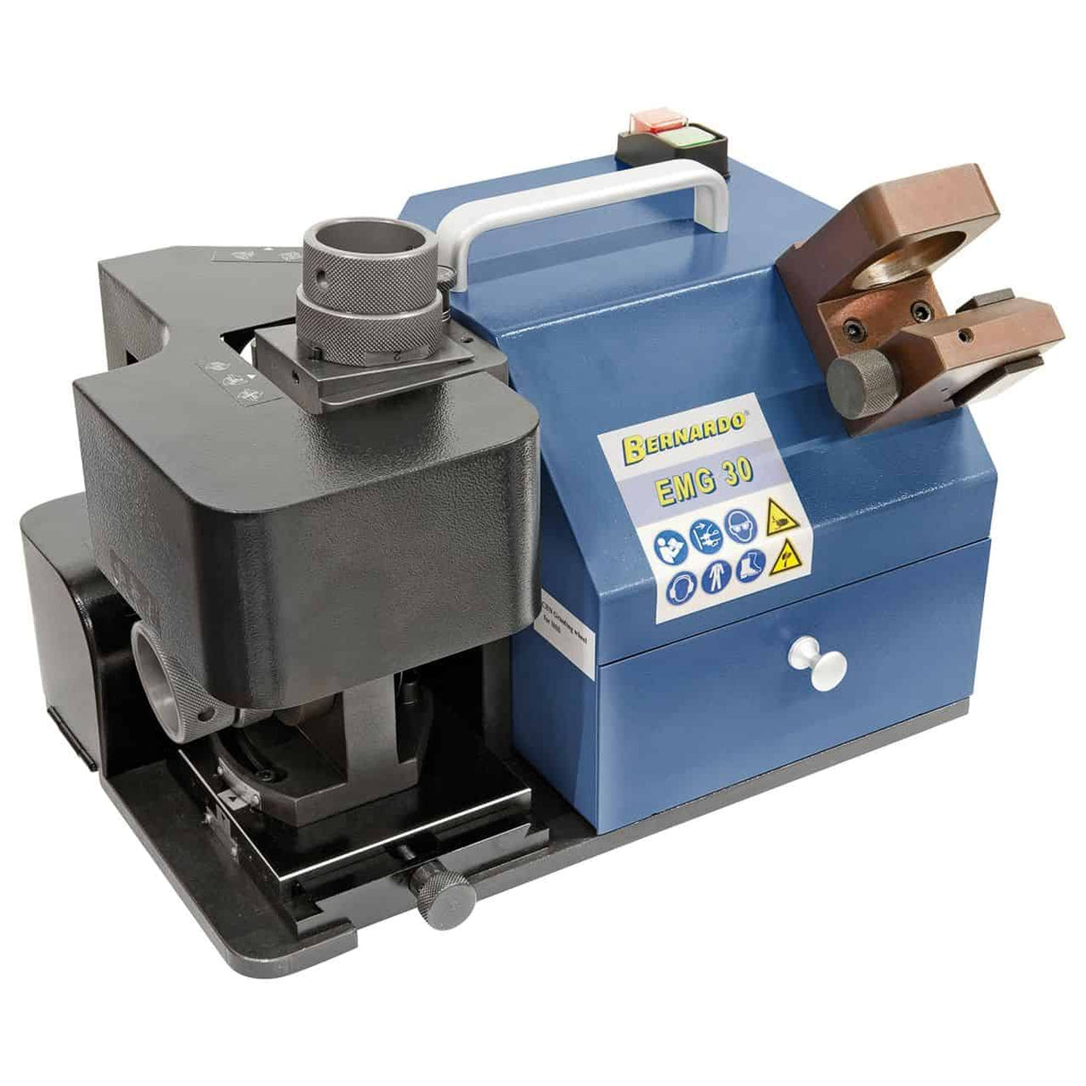 Affilatrice per frese Bernardo EMG 30 con mola CBN e set pinze ER 40, per frese HSS e carbide da Ø12 a Ø30 mm.
