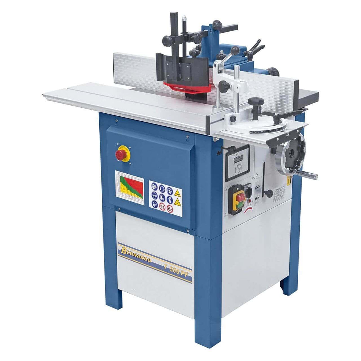 Fresatrice toupie Bernardo T 500 PF con piano in ghisa, mandrino Ø 30 mm e regolazione a 4 velocità , ideale per falegnameria.