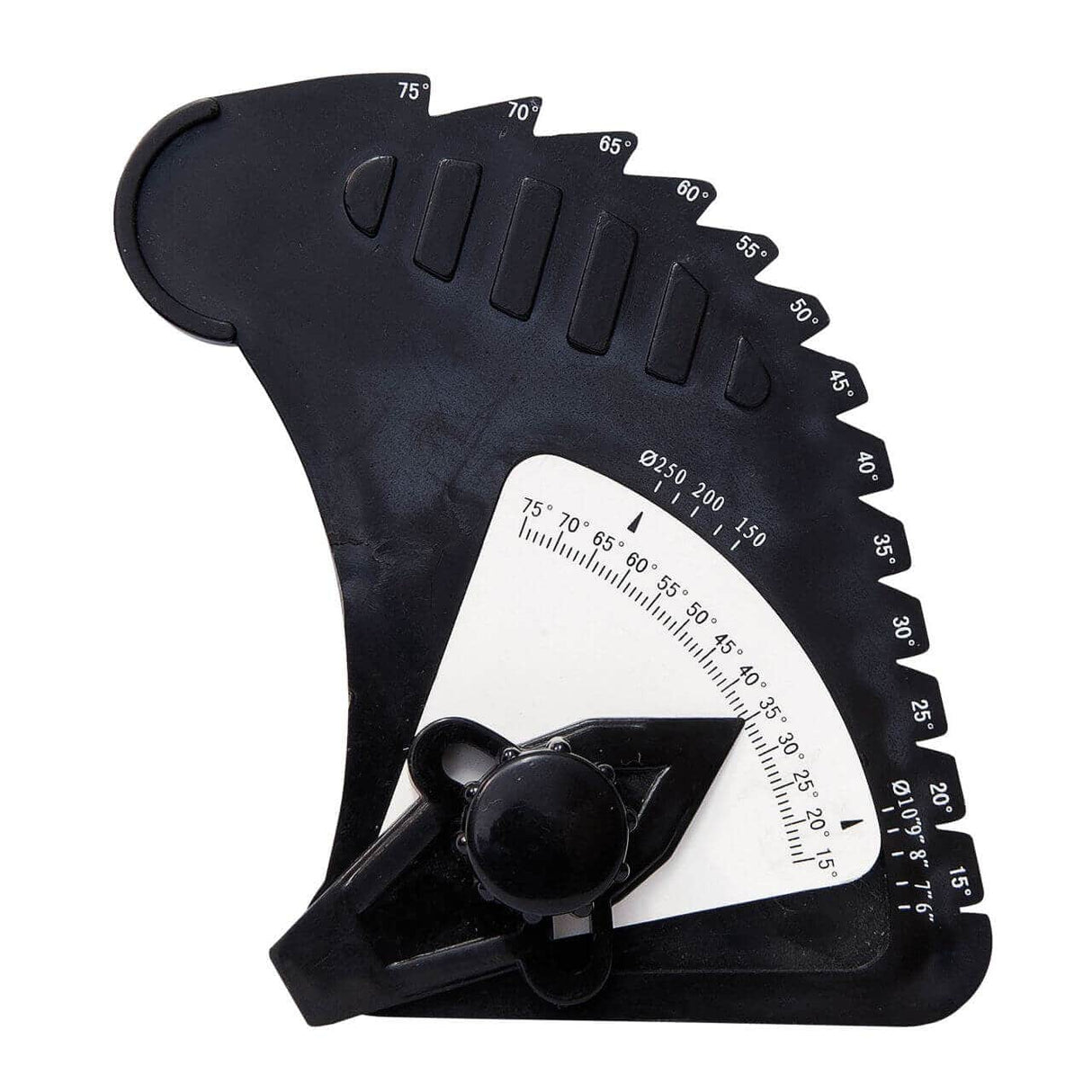 Dispositivo universale in acciaio inox con scala incisa per impostare con precisione l’angolo di affilatura su affilatrici NTS 250 Top e Vario.