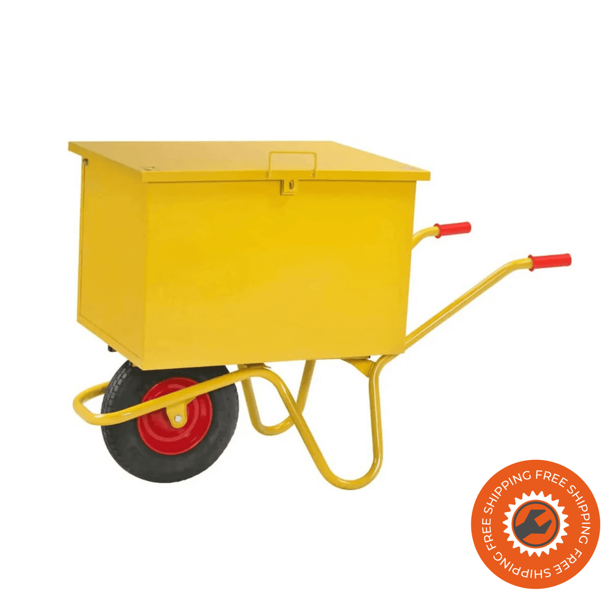 Il carrello Ravendo TB 160-L con contenitore da 160 litri, struttura in acciaio Ø 30 mm e ruote pneumatiche con cerchi in acciaio, ideale per trasporto pratico e sicuro di carichi fino a 250 kg.