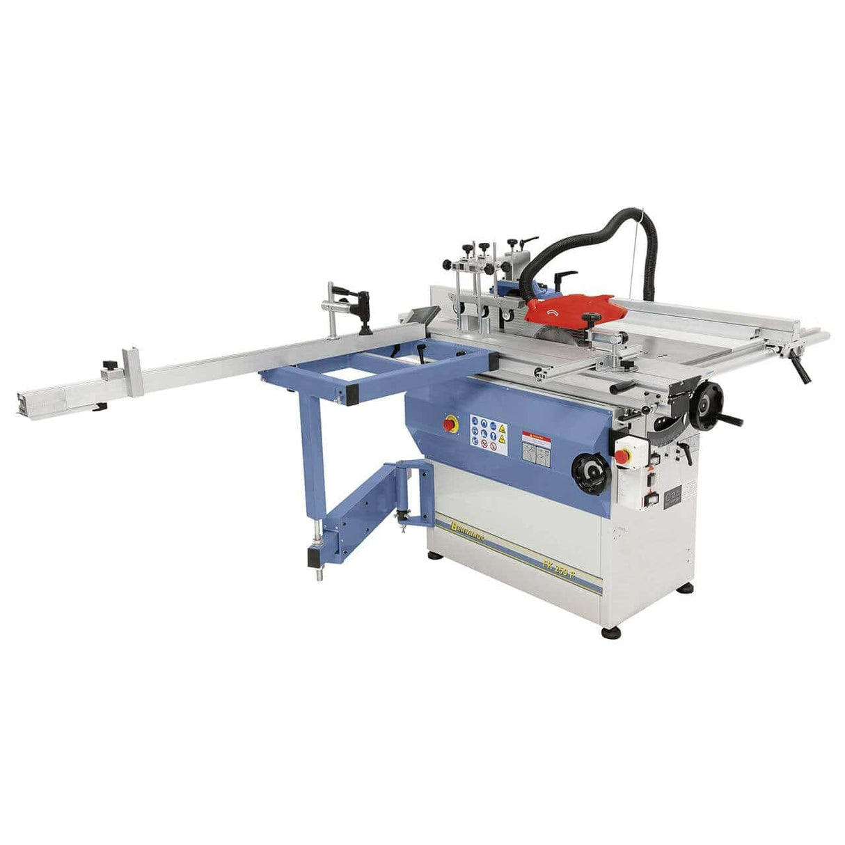 Immagine della FK 250 F con tavolo scorrevole, guida telescopica, incisore e struttura in ghisa, ideale per tagli e fresature su legno massello e pannelli.