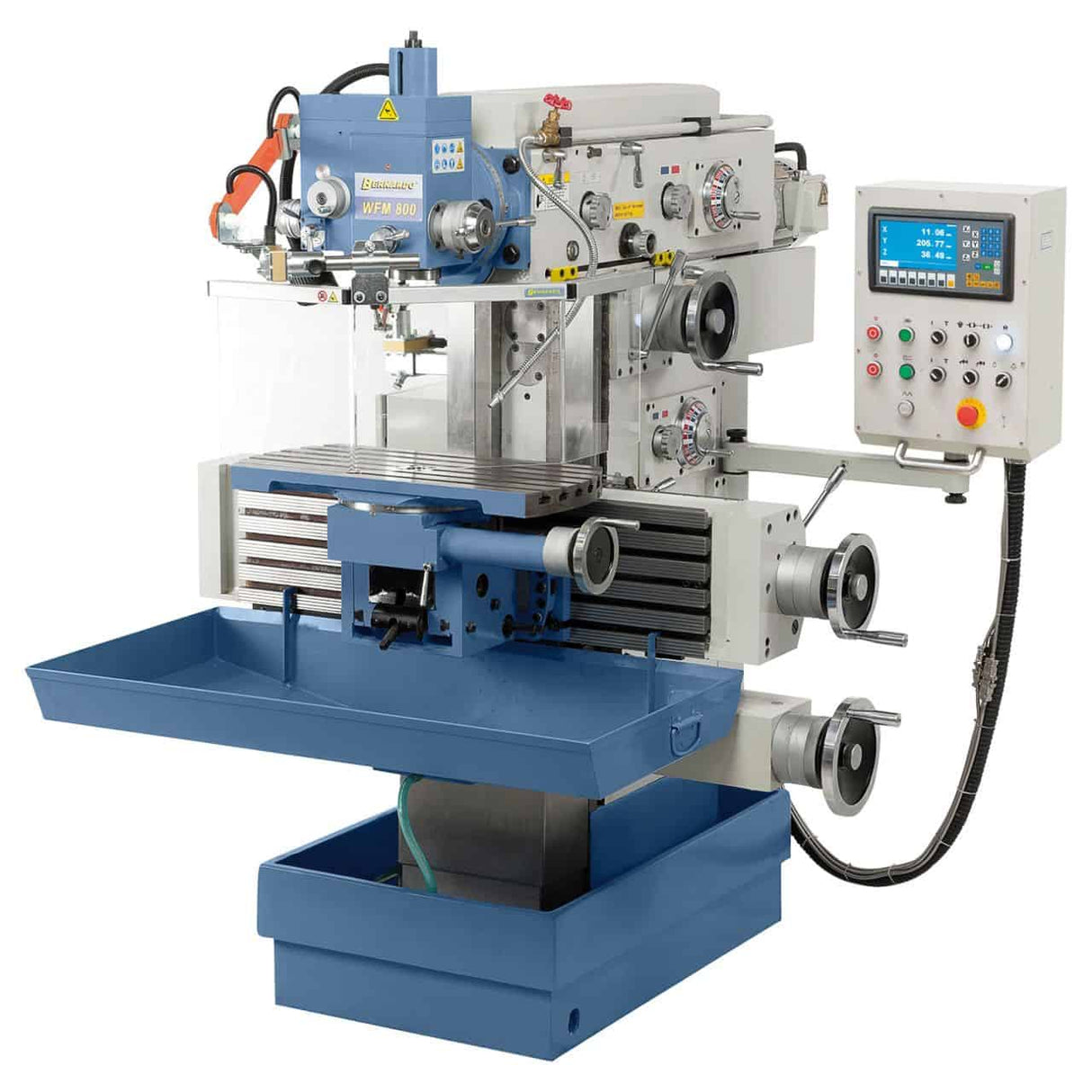 Bernardo Fresatrice di utensili WFM 800 con tavola da 800 x 400 mm, testa verticale inclinabile e mandrini ISO 40, completa di display digitale a 3 assi ES-12 H.