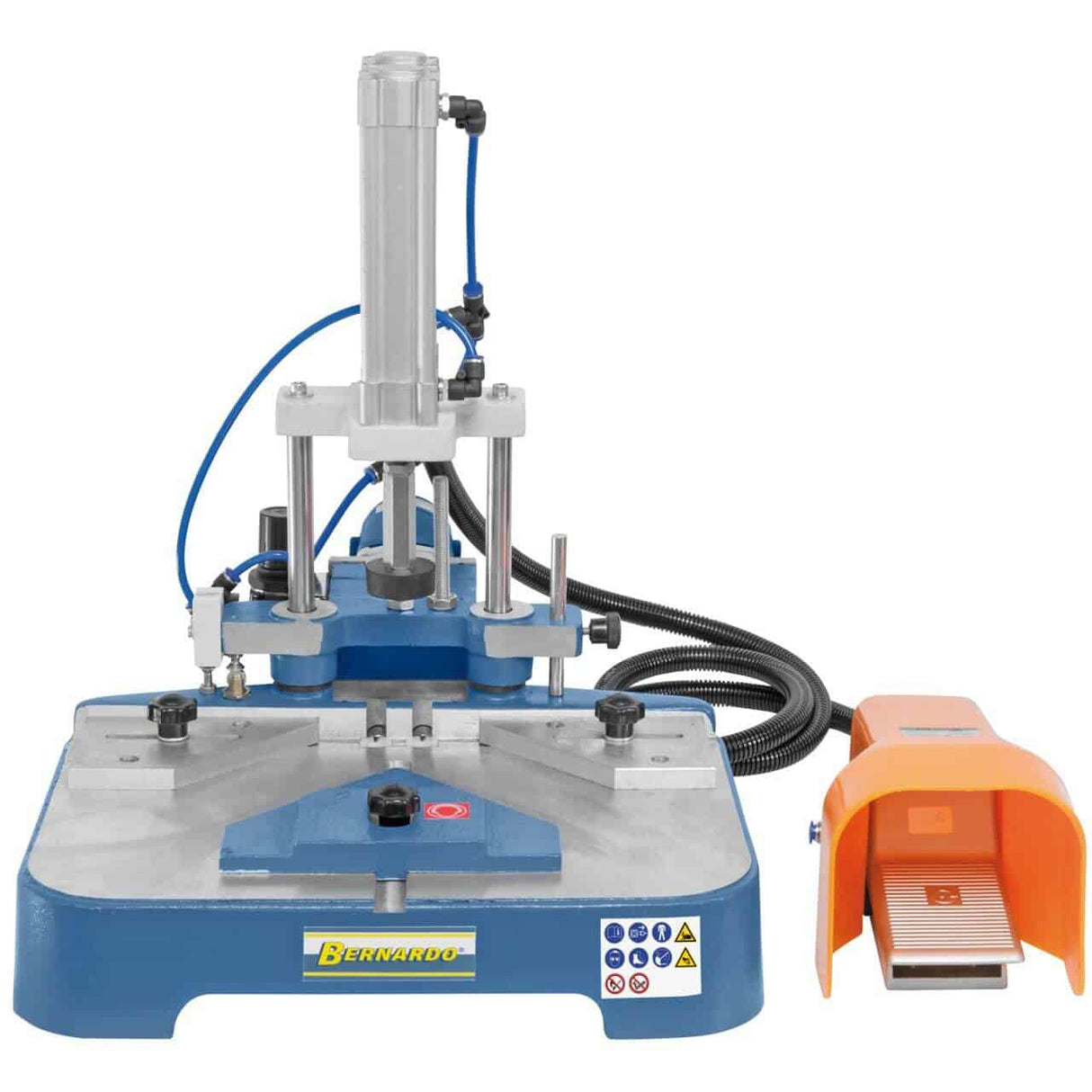 Fresatrice compatta con doppio mandrino e sistema pneumatico, ideale per connessioni precise e rapide su cornici, finestre ad arco, panche e telai ampi.