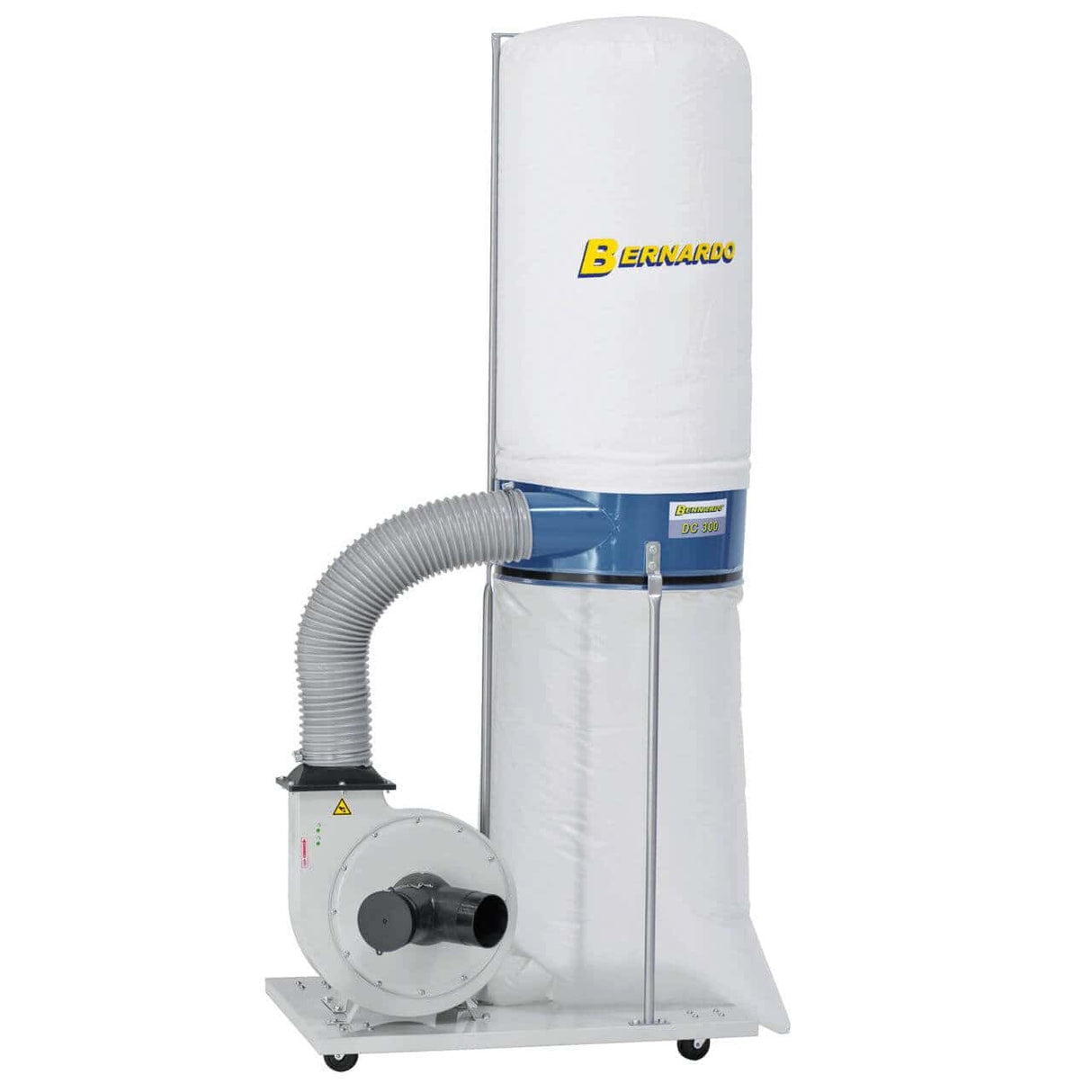 Bernardo DC 300 – impianto di aspirazione da 2520 m³/h con sacco trucioli da 200 l e adattatore Y per collegamento a più macchinari.