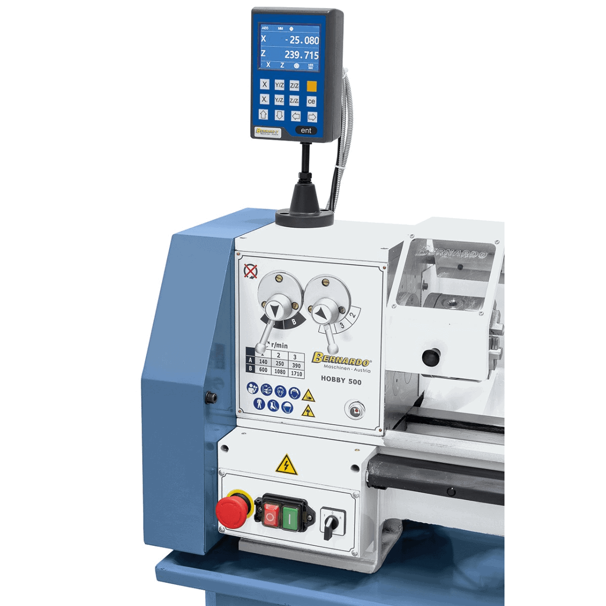 Bernardo Tornio metallo Hobby 500 - 400V con visualizzatore digitale a 2 assi DT 40