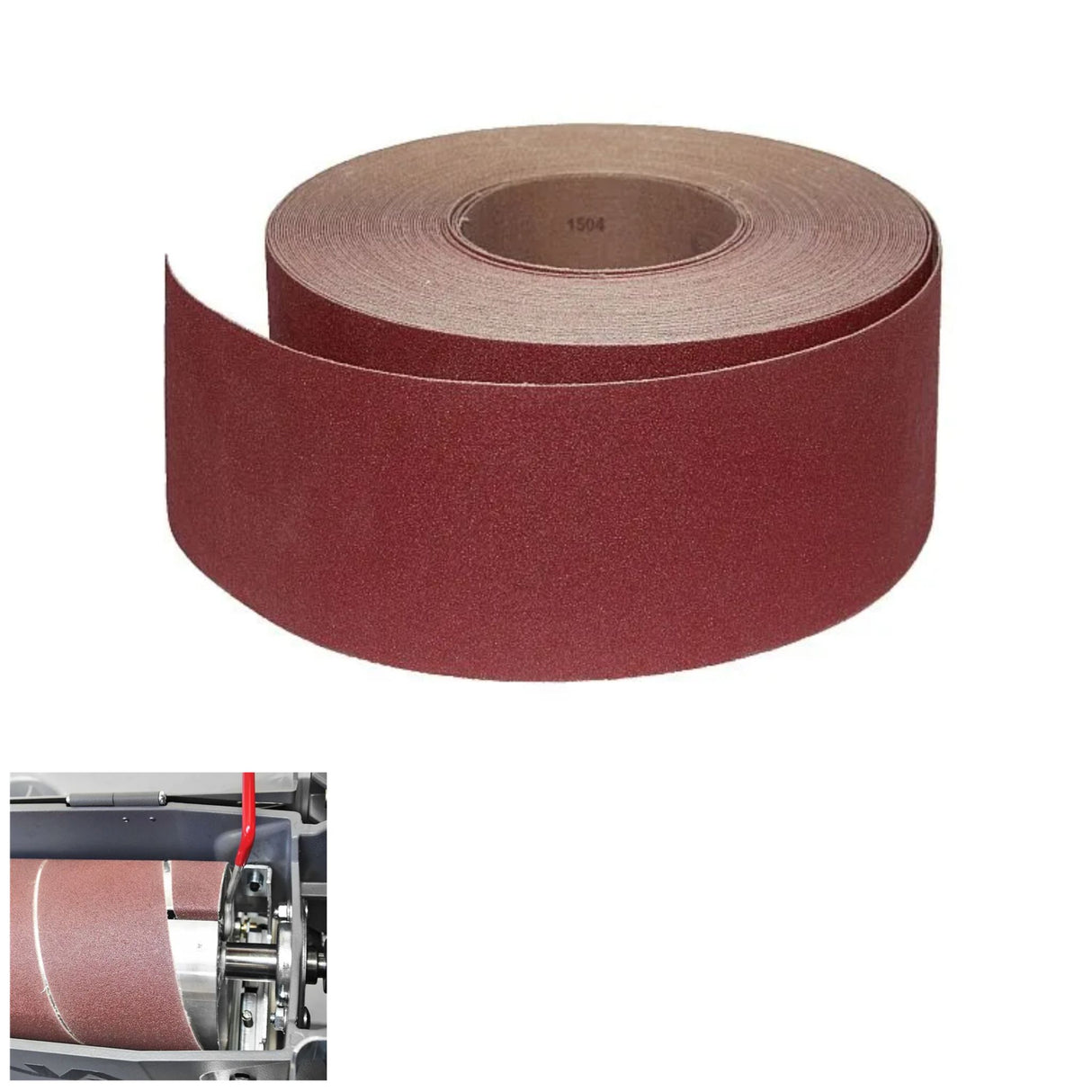 Vista ravvicinata del rotolo abrasivo con supporto rigido in tela, ideale per finiture su legno con levigatrici a tamburo LAGUNA.