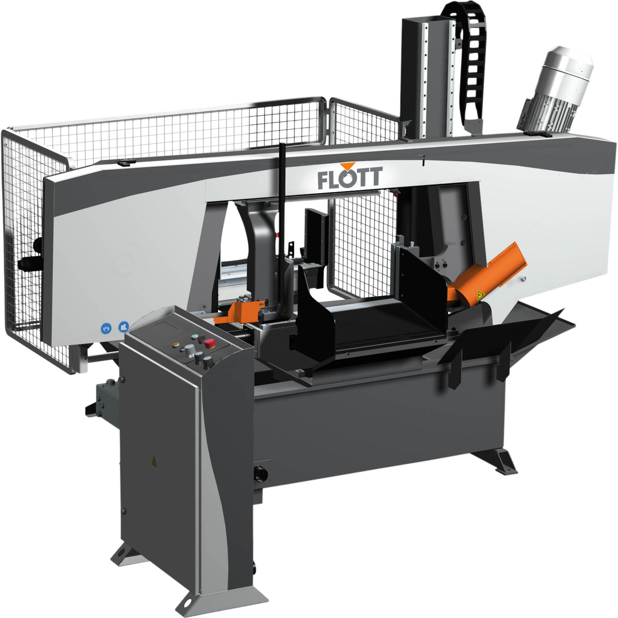 Segatrice a nastro orizzontale Flott HBS 450 SANC per uso industriale, a 2 colonne, con comando idraulico e controllo digitale.