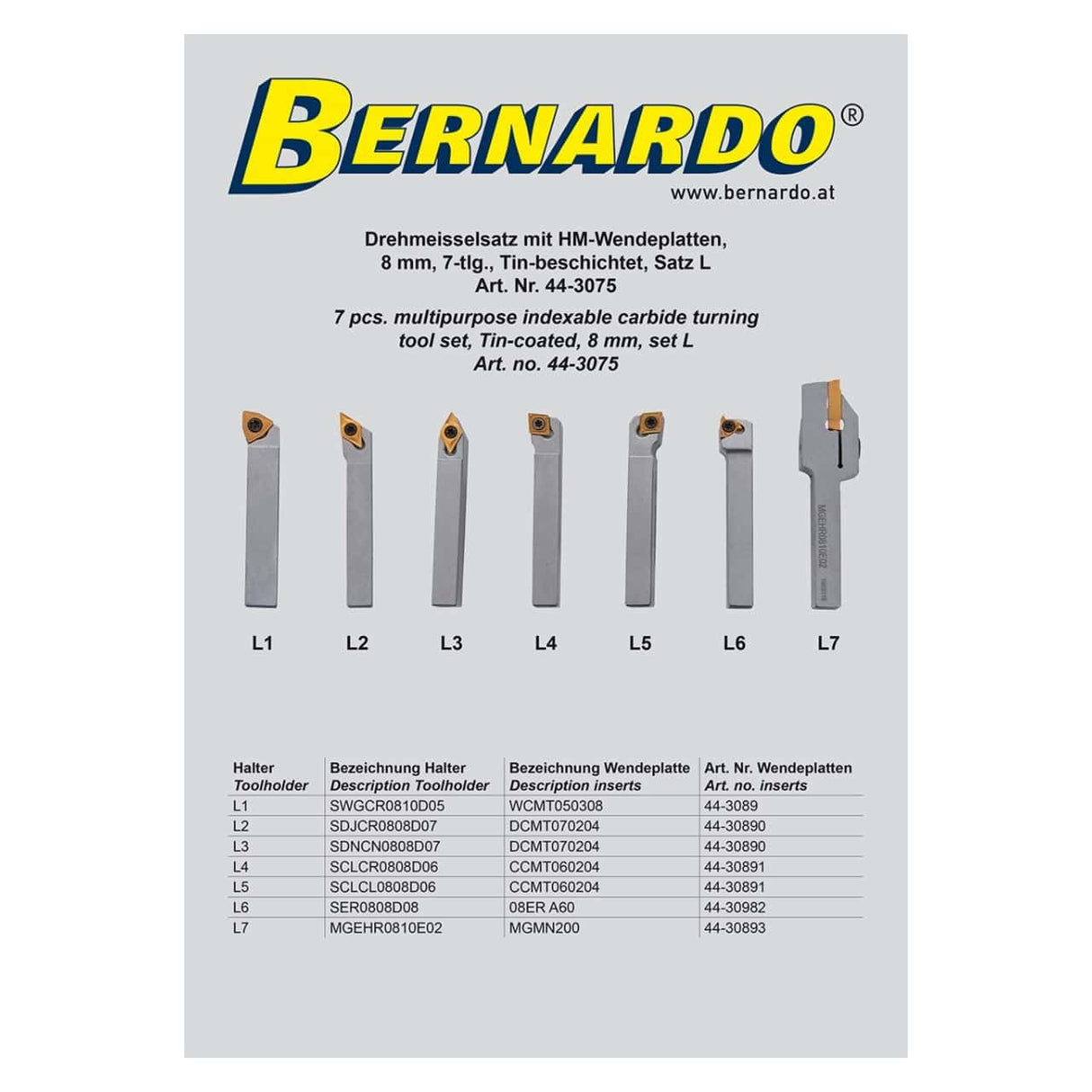 Utensile da tornio con inserti multitaglienti HM 8 mm, kit L