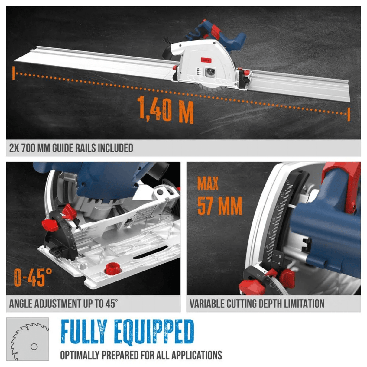 Sega a immersione Guede TS 57-1400 KE Set – Potente e precisa, 1400 W