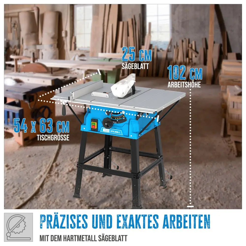 Sega circolare da banco Guede GTK 2000.1 – 2000 W, Ø250 mm, con estensioni