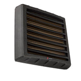 Aerotermo ad acqua Reventon serie Farmer HCF: struttura robusta verniciata, serpentino in rame/acciaio con attacchi per impianto idraulico, ventola centrifuga ad alta portata, supporto regolabile per montaggio su parete o soffitto. Dotato di griglia di protezione, controllo della velocità e staffe versatili per installazione in ambienti agricoli e industriali, progettato per una distribuzione uniforme del calore in spazi ampi, con elevata efficienza e durata.