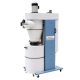 Aspiratore ciclonico Bernardo RLA 3700 con sistema di filtrazione in poliestere autopulente, telecomando e serbatoio da 240 litri, ideale per aspirazione industriale di trucioli e polveri fini.