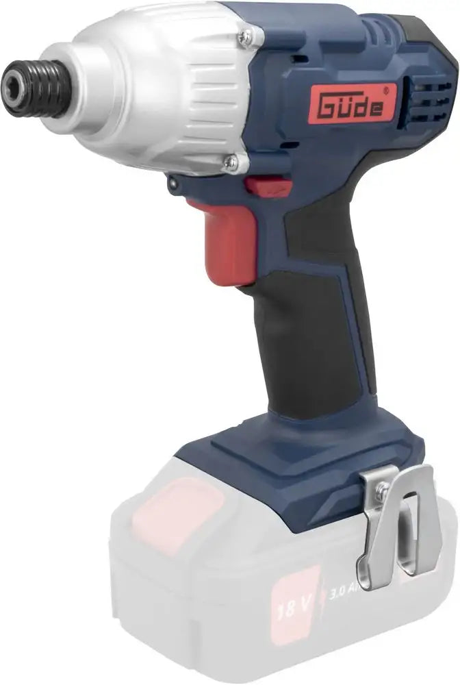 Avvitatore a impulsi Guede BSS 18 1/4-0 con coppia da 180 Nm, mandrino esagonale in metallo e luce LED integrata, ideale per avvitature rapide e precise.