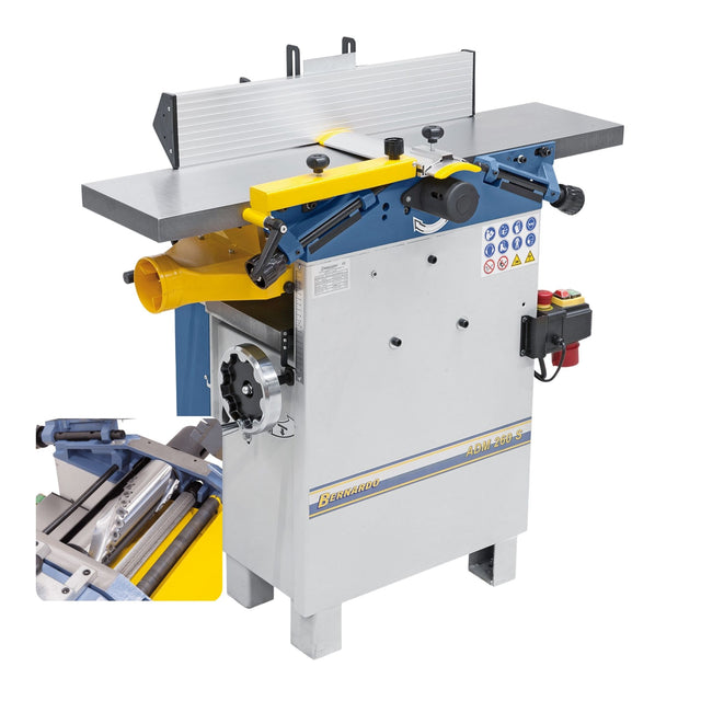 Pialla filo e spessore Bernardo ADM 260 S con albero a spirale TCT, motore trifase 400 V, precisa e silenziosa per falegnameria professionale.