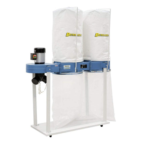 Impianto di aspirazione Bernardo ASA 4500 con doppia sacca trucioli da 165 L, filtro 2,9 m² e adattatore multiattacco, ideale per falegnamerie.