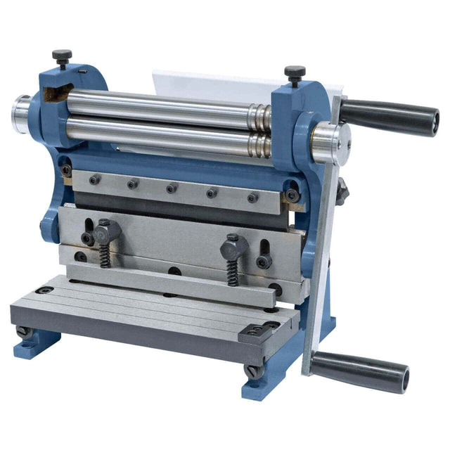 Macchina Bernardo 3 in 1 - 215 mm per taglio, piegatura e calandratura di lamiere sottili, ideale per hobbisti e piccoli laboratori.