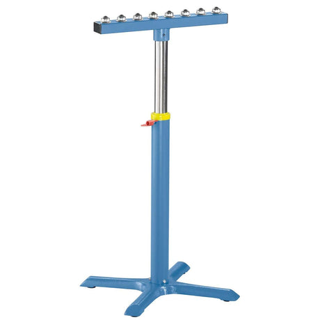 Il cavalletto a rullo Bernardo KRS con 8 rulli sferici cromati, altezza regolabile e capacità fino a 90 kg, ideale come supporto universale per pezzi lunghi e pesanti.