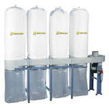 Impianto di aspirazione Bernardo DC 700 con 4 sacche trucioli da 190 L e superficie filtrante da 8 m², per falegnamerie professionali.