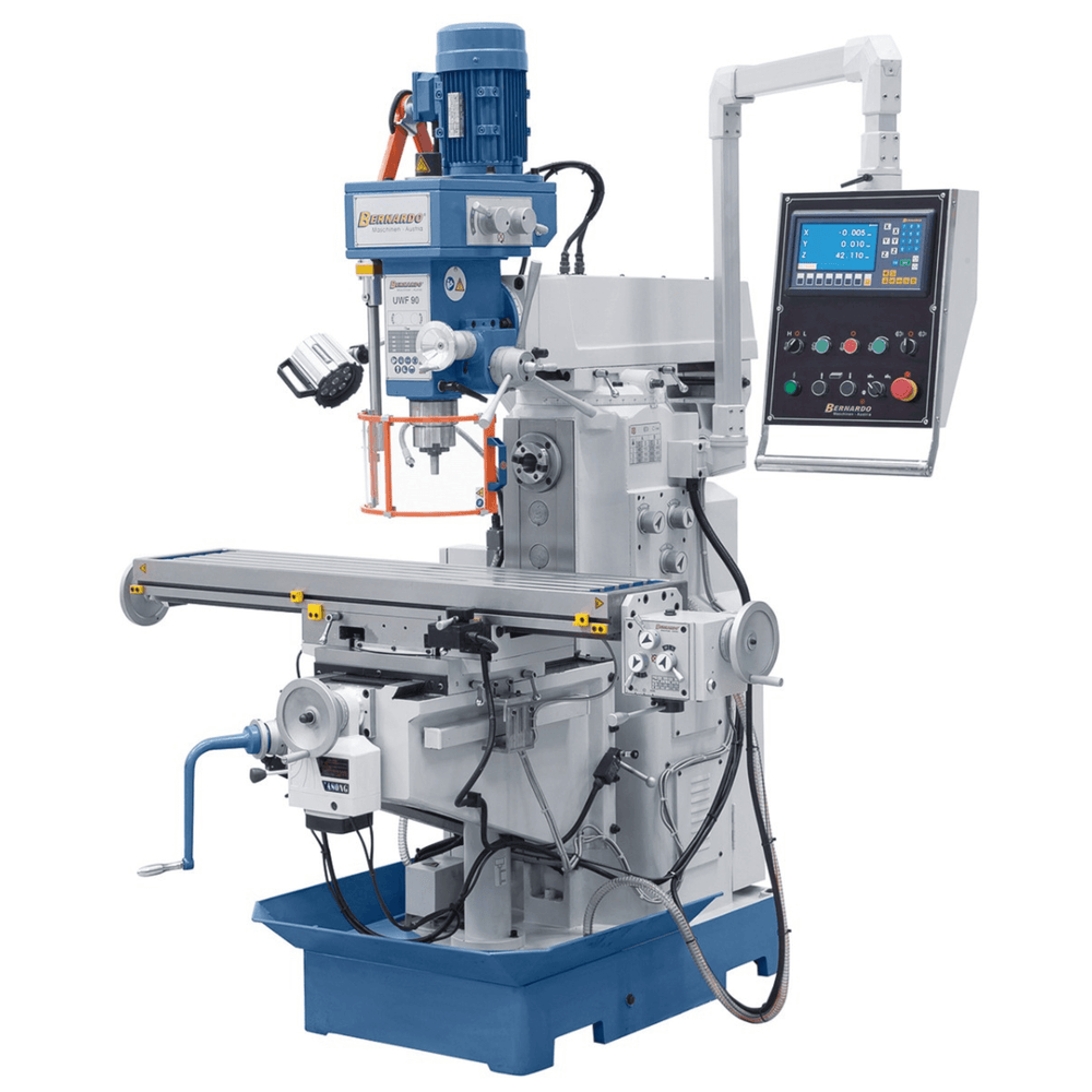 Fresatrice universale Bernardo UWF 90-1270 con tavola 1270 x 280 mm, mandrino ISO 40 verticale/orizzontale e DRO digitale a 3 assi.