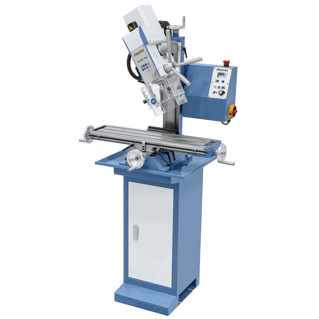 Trapano-fresatrice Bernardo KF 26 L Top con tavola a croce 700 x 180 mm, testa inclinabile ±90°, velocità regolabile continua e dotazione completa.