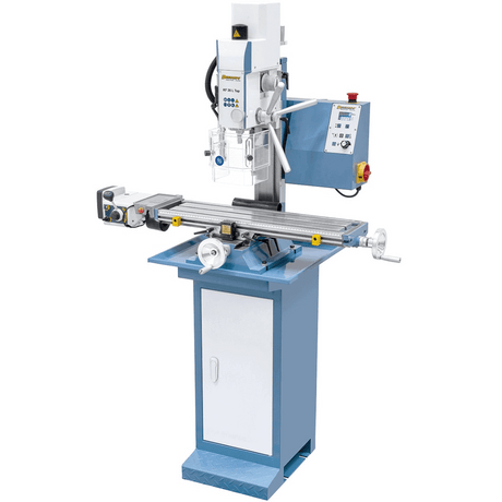 Trapano-fresatrice Bernardo KF 26 L Top con tavola a croce 700 x 180 mm, testa inclinabile ±90°, velocità variabile continua e avanzamento automatico asse X.