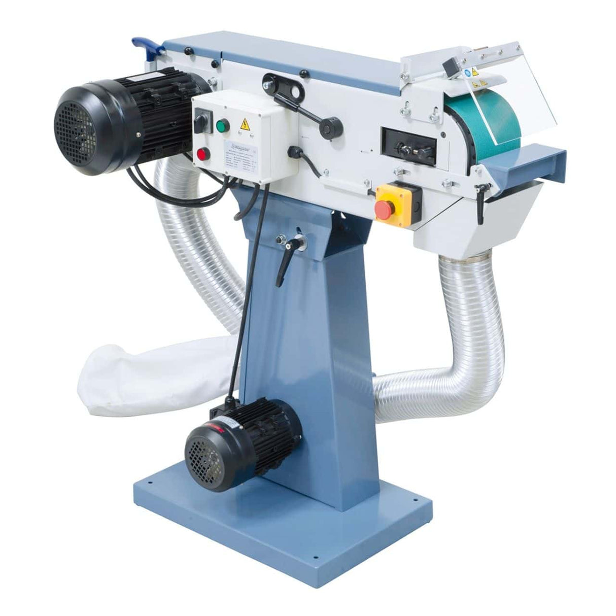 Levigatrice a nastro Bernardo MS 150 x 2000 DC-2 con due velocità, nastro abrasivo 150 x 2000 mm e aspirazione integrata 520 m³/h.