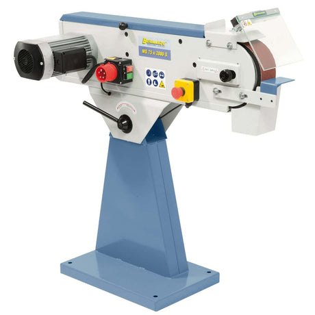 Levigatrice a nastro Bernardo MS 75 x 2000 S con nastro 75 x 2000 mm, motore da 3,0 kW e aspirazione integrata Ø 100 mm.