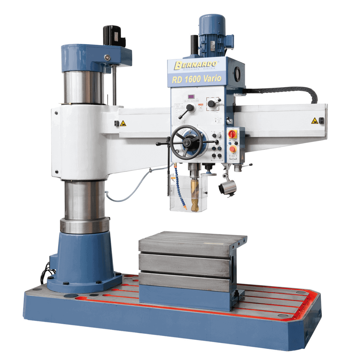 Trapano radiale Bernardo RD 1600 x 60 Vario con capacità di foratura Ø 60 mm, filettatura fino a M45, corsa orizzontale braccio 1250 mm, velocità variabile e dotazione completa.