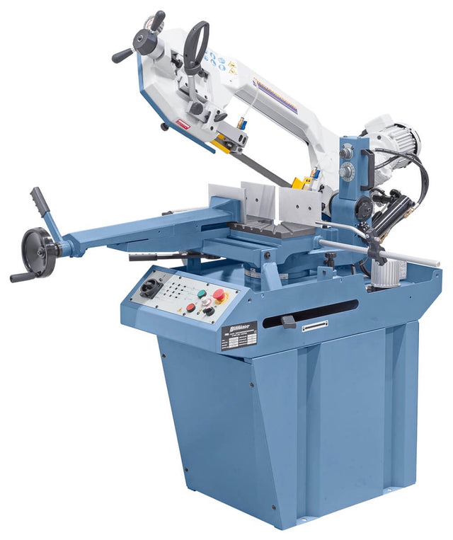 Segatrice a nastro Bernardo MBS 290 DG-V PRO 400 V con doppia angolazione -45°/+60°, velocità variabile e guida lama con inserti in metallo duro.