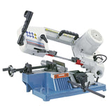 Sega a nastro portatile Bernardo EBS 100 C con braccio regolabile fino a 45°, chip box integrato e morsa rapida.