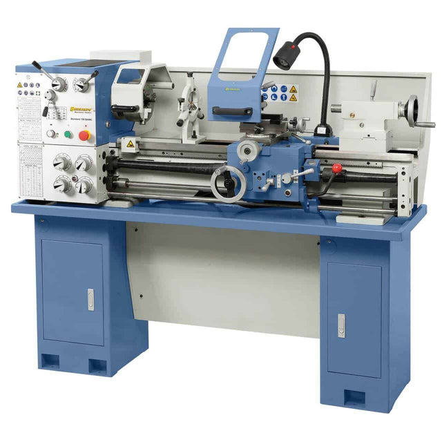 Vista del Bernardo Tornio Standard 150 Basic con corpo in ghisa, motore da 500 W, cuscinetti di precisione e protezione mandrino integrata.