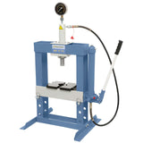 Pressa da officina Bernardo WK 10 TH da 10 tonnellate, con ritorno automatico del pistone, tavolo regolabile e struttura in acciaio saldato.