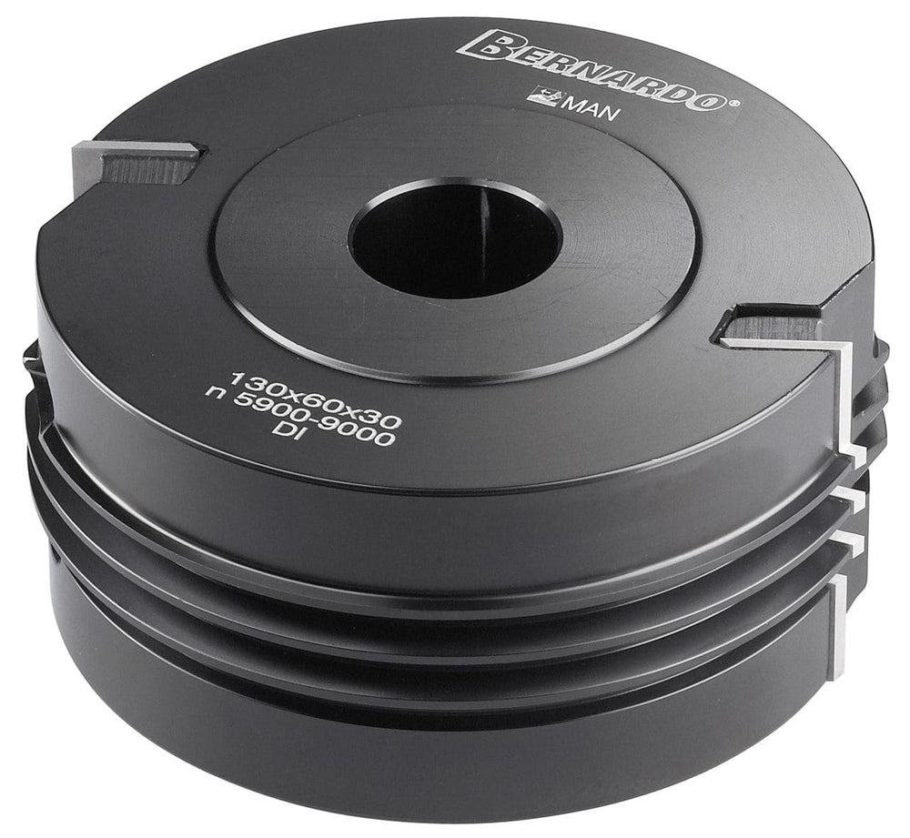 Testa a giunzione a dita Bernardo Ø130 mm, altezza 60 mm e foro 30 mm, con 2 taglienti in metallo duro, ideale per incastri finger joint precisi e resistenti su legno massello e pannelli.
