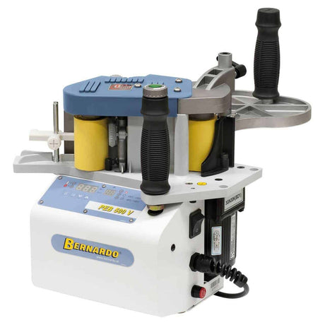 Bordatrice portatile PEB 500 V con regolazione temperatura digitale, avanzamento continuo e valigetta da trasporto per lavorazioni professionali.