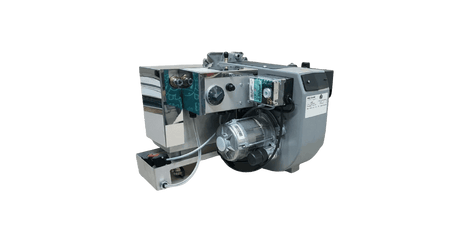 Bruciatore compatto EMB per olio esausto, con struttura in acciaio verniciato, sistema di alimentazione automatica e regolazione della fiamma. Dotato di dispositivi di sicurezza integrati, è progettato per garantire una combustione efficiente e sostenibile, riducendo gli scarti energetici.