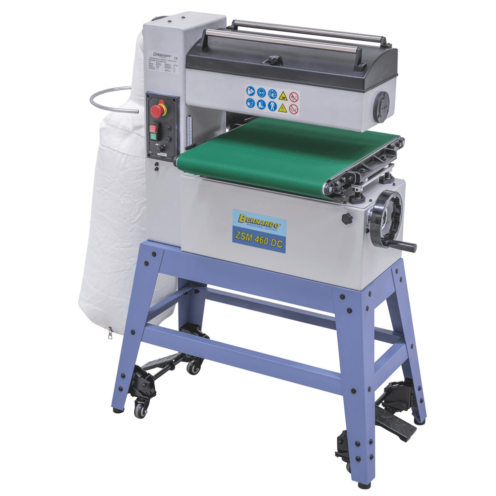 Calibratrice a rullo Bernardo ZSM 460 DC / 230 V con sistema di aspirazione e avanzamento regolabile, ideale per pannelli in legno fino a 920 mm.