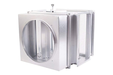 Camera di miscelazione Reventon MC per modelli HC50–80, progettata per combinare aria esterna e aria di ricircolo, migliorando l’efficienza termica e la qualità dell’aria negli ambienti industriali. Struttura compatta e resistente, facilmente integrabile con gli aerotermi della serie HC.