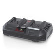 Caricabatterie rapido doppio Guede LG 2-18-30 da 2x3.0 A per batterie 18V E³ e ProVolt, con ricarica simultanea e protezione elettronica.