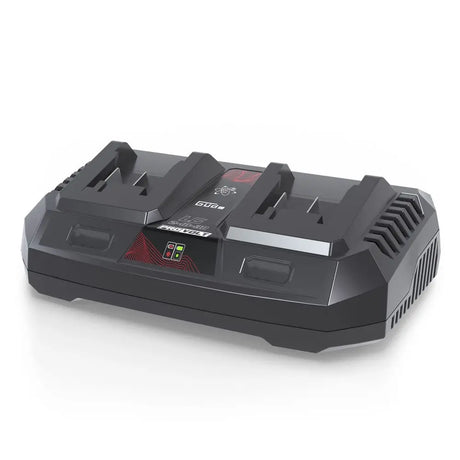 Caricabatterie rapido doppio Guede LG 2-18-30 da 2x3.0 A per batterie 18V E³ e ProVolt, con ricarica simultanea e protezione elettronica.