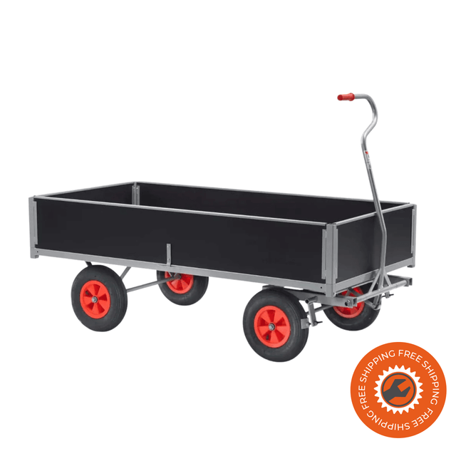 Carrello Ravendo TWSE-MEDI in acciaio argentato con 4 sponde laterali da 300 mm di altezza, progettato per aumentare la sicurezza e la capacità di carico.
