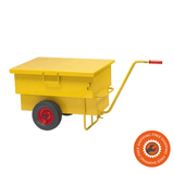 Il carrello Ravendo UT 160 PUR con contenitore da 160 litri, ruote PUR 3.00 x 6 con cuscinetti a rulli e cerchi in acciaio, ideale per trasporto sicuro e pratico di carichi fino a 200 kg.