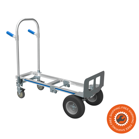 Carrello a mano Ravendo ALU 200 2-in-1 M pieghevole in alluminio e acciaio, con ruote in PUR antiforatura e piano estensibile, portata fino a 200 kg.