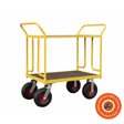Carrello Ravendo TW 750 LEPS in acciaio giallo con sponde laterali e ruote solide Ø200 mm, ideale per trasporto di materiali fino a 400 kg in magazzini o officine.